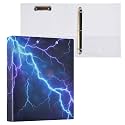 Caikeny 3 Ring Binder Starry Blue Lighting 1.5 Inch Binders Round Ring Clipboard with 2 Pockets for Office Supplies