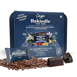 rekindle for men  dark chocolates supplement for men  improves endurance amp efficiency  mood enhancer  caim by relang  espresso shot  1x20 pieces300gram