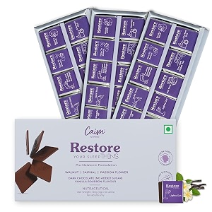 restore your sleep  dark chocolate for deep sleep  no added melatonin  natural sleep aid  caim by relang  non-habit forming amp vegan  30 pieces 120g