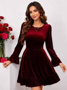 CAJUNI Women Fit and Flare Maroon Knee