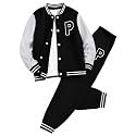 Cakaner Boys Color Block Button Down Shirt and Jogger Pants Button Up Sweatsuits Sets (Size: 5-12T)