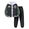 Cakaner Boys Color Block Button Down Shirt and Jogger Pants Button Up Sweatsuits Sets (Size: 5-12T)