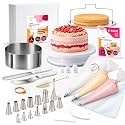 Cake Accessory Set with Premium Piping Nozzles & Piping Bag, Rotating Cake Plate, Cake Cutter and Versatile Baking Accessories (With Cake Ring)