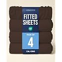 Cal King Fitted Bed Sheet - Pack of 4 Single Fitted Sheet Only - Brown