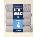 Cal King Fitted Bed Sheet - Pack of 4 Single Fitted Sheet Only - Light Grey