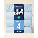 Cal King Fitted Sheet - Pack of 4 Single Fitted Bottom Sheet - Sky Blue