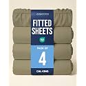 Cal King Fitted Sheet - Pack of 4 Single Fitted Bottom Sheet Only - Khaki