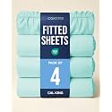Cal King Fitted Sheet - Pack of 4 Single Fitted Bottom Sheet - Spa Blue