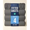 Cal King Fitted Sheet - Pack of 4 Single Fitted Bottom Sheet - Charcoal