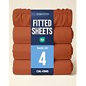 Cal King Fitted Sheet - Pack of 4 Single Fitted Bottom Sheet - Terracotta