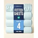 Cal King Fitted Sheet - Pack of 4 Single Fitted Bottom Sheet - Ice Blue