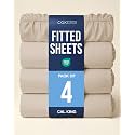 Cal King Fitted Sheet - Pack of 4 Single Fitted Bottom Sheet Only - Cream