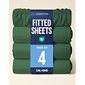 Cal King Fitted Sheet - Pack of 4 Fitted Bottom Sheet - Emerald Green