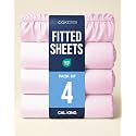 Cal King Fitted Sheet - Pack of 4 Single Fitted Bottom Sheet - Light Pink