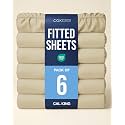 Cal King Fitted Sheet - Pack of 6 Single Fitted Bottom Sheet Only - Beige