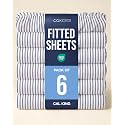 Cal King Fitted Sheet - Pack of 6 Single Fitted Bottom Sheet - Grey Stripes