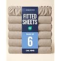 Cal King Fitted Sheet - Pack of 6 Fitted Bottom Sheet - Heathered Beige