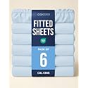 Cal King Fitted Sheet - Pack of 6 Single Fitted Bottom Sheet - Sky Blue