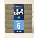 Cal King Fitted Sheet - Pack of 6 Single Fitted Bottom Sheet Only - Khaki