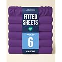Cal King Fitted Sheet - Pack of 6 Single Fitted Bottom Sheet Only - Purple
