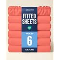 Cal King Fitted Sheet - Pack of 6 Single Fitted Bottom Sheet Only - Coral
