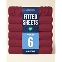 Cal King Fitted Sheet - Pack of 6 Single Fitted Bottom Sheet - Burgundy