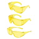 Calabria 3000 Fitover Safety Glasses with Uni-Lens – [Yellow - 3 Pack] Wrap Around Eye Protection | Anti-Fog Scratch Resistant | Protective Eyewear
