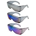 Calabria 3000 Fitover Safety Glasses with Uni-Lens – [Blue/Green/Silver Mirror - 3 Pack] Wrap Around Eye Protection | Anti-Fog Scratch Resistant | Protective Eyewear