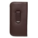 Calabria Medium Soft Slim Slip-in Eyeglass Case Brown w/Plastic Clip Faux Leather Mens Womens Glasses Pouch Sunglass Holder