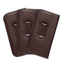Calabria Medium Soft Slim Slip-in Eyeglass Case Brown 3 Pack w/Plastic Clip Faux Leather Men Women Sunglasses Pouch Holder