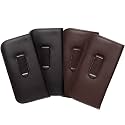 Calabria Medium Soft Slip-in Eyeglass Case Black Brown 4 Pack w/Plastic Clip Faux Leather Men Women Sunglasses Pouch Holder