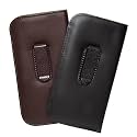 Calabria Medium Soft Slip-in Eyeglass Case Black Brown 2 Pack w/Plastic Clip Faux Leather Men Women Sunglasses Pouch Holder