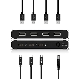 caldigit thunderbolt 4 element hub - universal multi-port hub 4x thunderbolt 4usb4 ports 4x usb 32 gen2 10gbs ports single display up to 8k or dual 4k 60hz displays 60w charging with 08m cable
