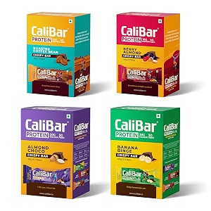 calibar 20g amp10g protein bar - all variants pack - almond choco banana binge roasted coffee bean amp berry almond pack of 24 65g x 12  40g x 12