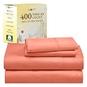 California Design Den Full Size Bed Sheets Set - Soft 400 Thread Count Sateen, Natural 100% Cotton Sheets Full with Deep Pockets, Breathable, and Durable Bedding Set - Bright Salmon