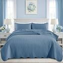 California King Quilt Set Bedspread Bedding Leaf Washed Blue 118x106