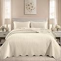 California King Quilt Set Bedspread Bedding Leaf Cream 118x106