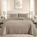 California King Quilt Set Bedspread Bedding Leaf Beige 118x106