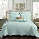 Calla Angel Sage Garden Luxury Pure Cotton Quilt, King, Light Aqua
