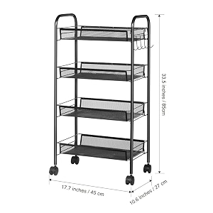 Callas Metal Mesh Multipurpose 4-Tier Rolling Cart