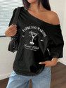 Calm Down Printed Women Round Neck Black