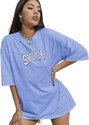Calm Down Typography Women Round Neck Blue