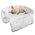 Calming Dog Bed Fluffy Plush Dog Mat for Furniture Protector with Removable Washable Cover for Large Medium Small Dogs and Cats (Small(35x31x5), Light Grey)