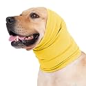 Meifsou Calming Hoodie for Dogs - Stretchy Dog Ear Cover, No Shake Anxiety Head Wrap Quiet Ears, Pet Snoods for Thunder, Lightning, Fireworks, Vet Visits, Grooming, Rabbit Plush Fabric, Yellow L