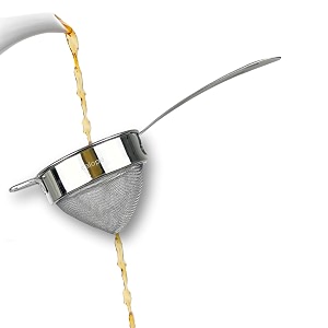 food grade stainless steel tea strainerchai chhalnicoffee sievetea filterjuice and oil channi with ss double mesh- cone shaped strip handle flat 9 cm large