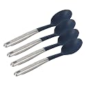 Calphalon Prime Kitchen Spoon, Silicone_Spoon, Stainless Steel with Navy Silicone Head High-Heat Resistant for Nonstick Cookware, Ergonomic Handle for Stirring, Cooking Spoon (Pack of 4)