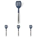 Calphalon Prime Slotted Turner,Kitchen Flipping Spatula,Slotted Spatula with Silicone Head & Stainless Steel Handle,Heat Resistant Nonstick Cookware for Flipping and Draining (Navy Blue) (Pack of 4)