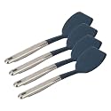Calphalon Prime Solid_Turner, Cooking Spatula, Kitchen Spatula, Stainless Steel Turner w/Navy Silicone Head, Heat Resistant for Nonstick Cookware, Ergonomic Handle for Easy Turning, Turner (Pack of 4)