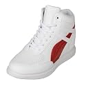 CALTO Men's Invisible Height Increasing Elevator Shoes - White/Red Leather Lace-up High-top Fashion Sneakers - 3.8 Inches Taller - H71902 - Size 7 D(M) US