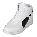 CALTO Men's Invisible Height Increasing Elevator Shoes - White/Black Leather Lace-up High-top Fashion Sneakers - 3.8 Inches Taller - H71903 - Size 9 D(M) US